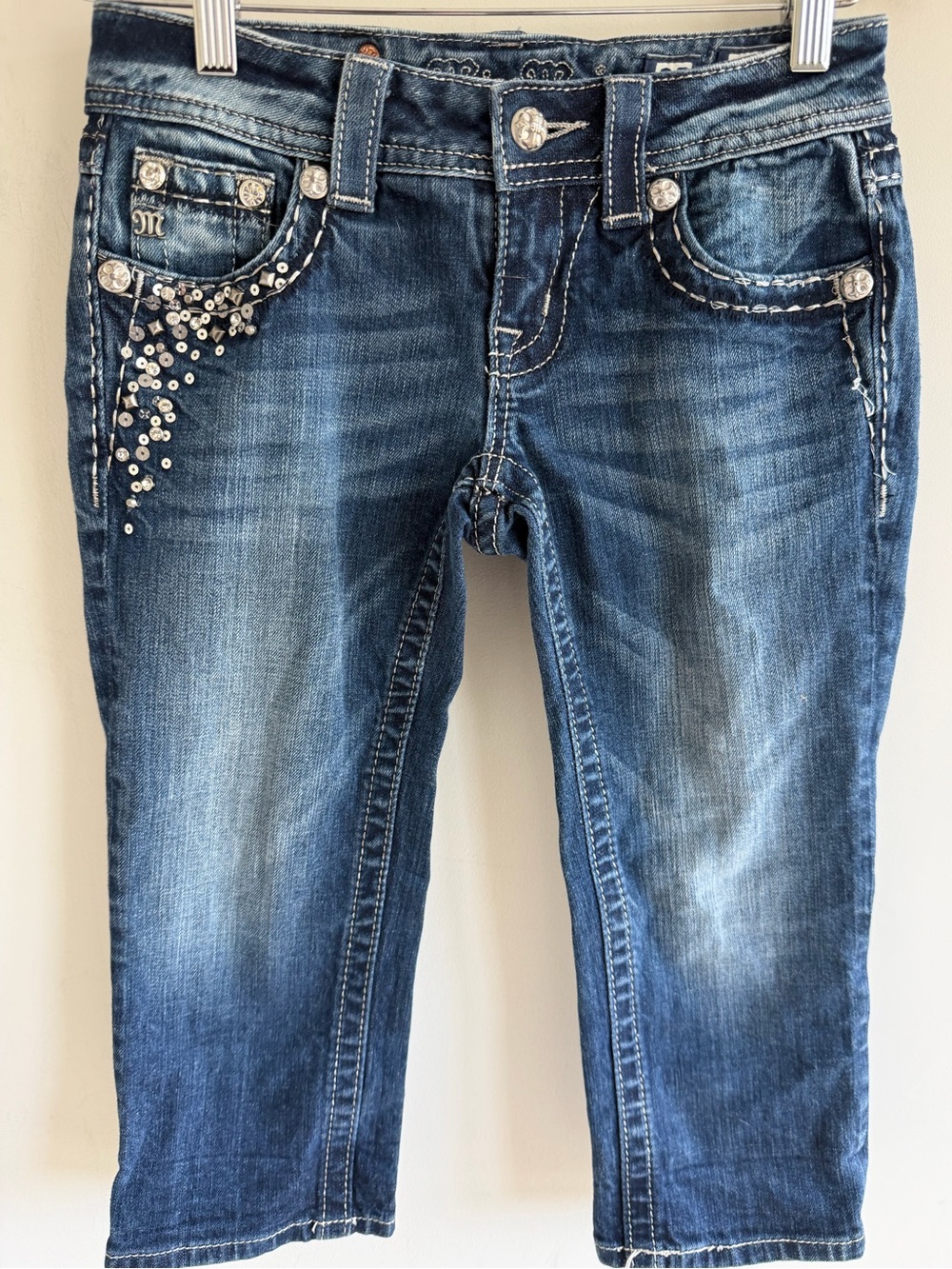 Miss Me Capri Jeans Size 25 Rhinestone Sequin Embellished Y2K JE5457P2